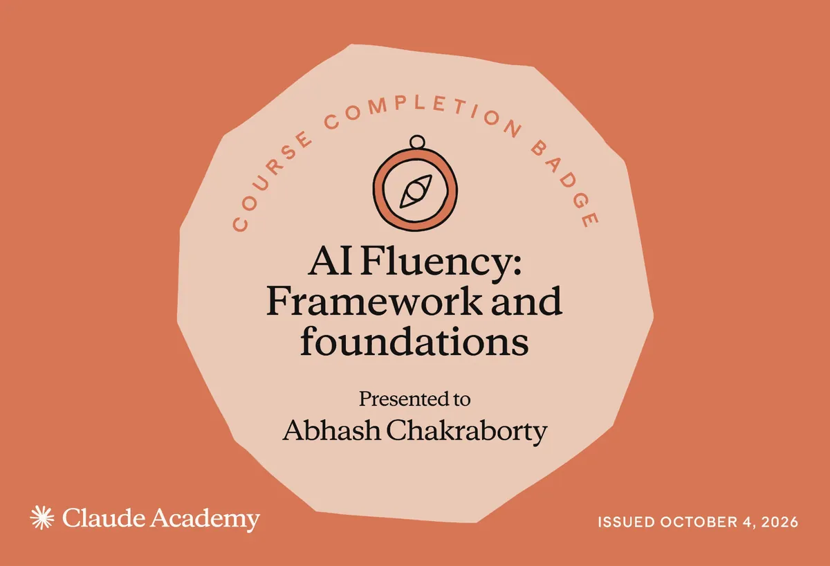 Claude Academy course completion badge: AI Fluency, Framework and Foundations