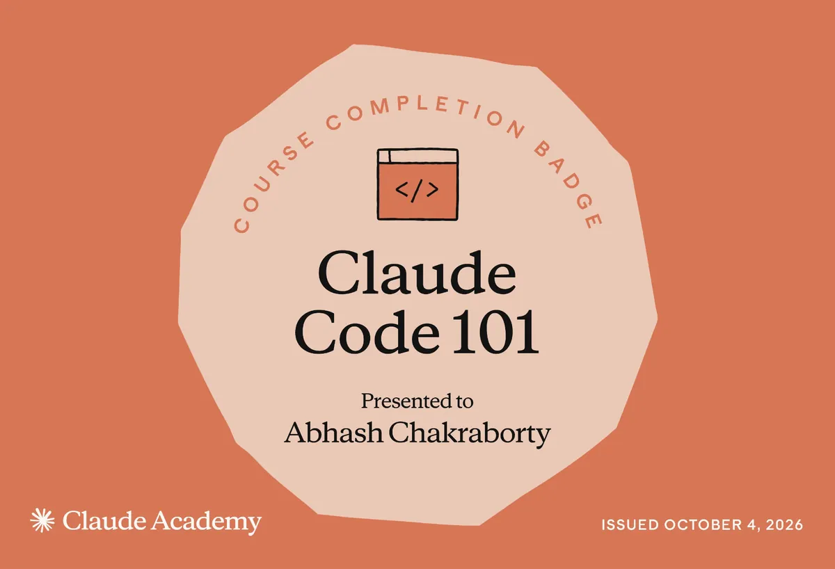 Claude Academy course completion badge: Claude Code 101