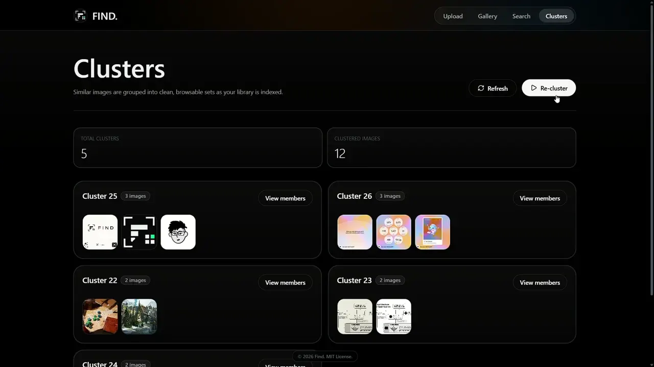 Automatically generated image clusters